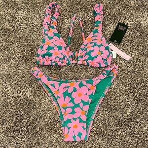 Wild Fable Pink and Green Floral Bikini